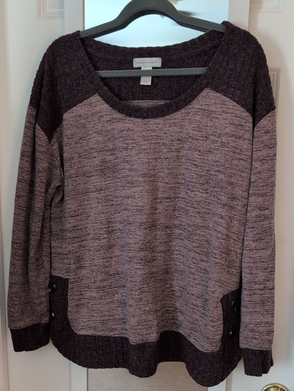 Christopher & Banks Two-Tone Lavender and Plum Crewneck Sweater